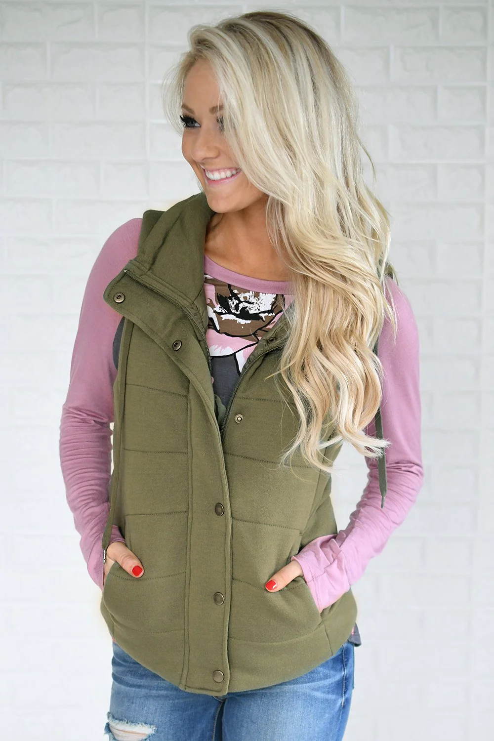 Olive Puffer Vest - Image 2