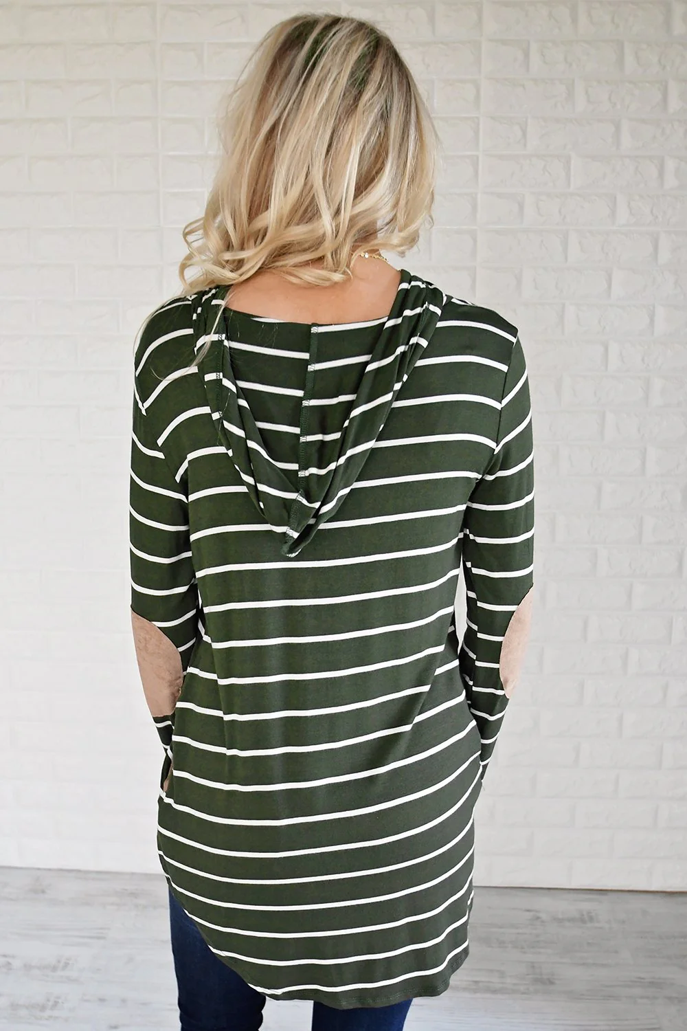 Olive Striped Hoodie w/ Elbow Patches - Image 6