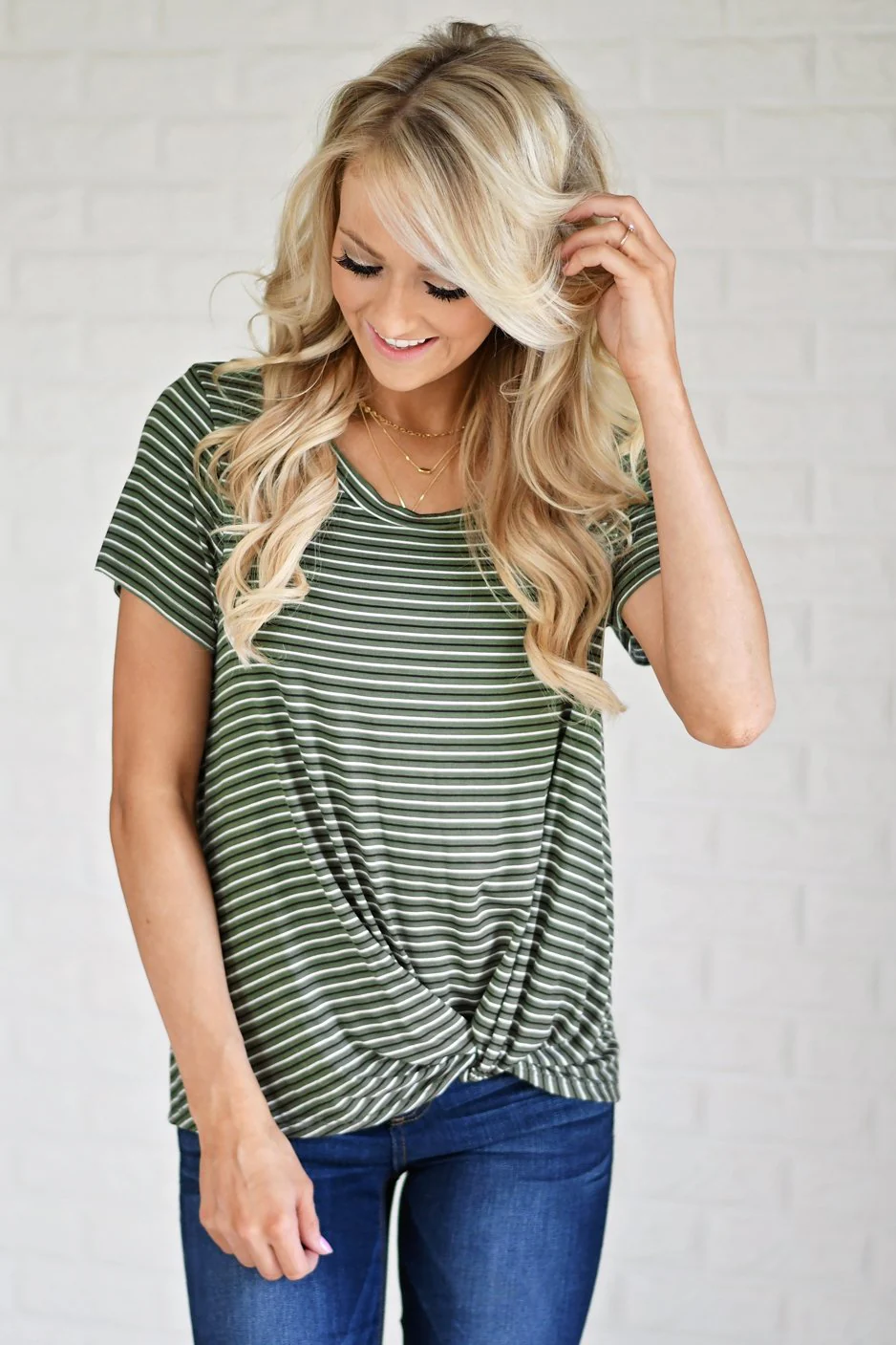 Olive Striped Knot Top - Image 3