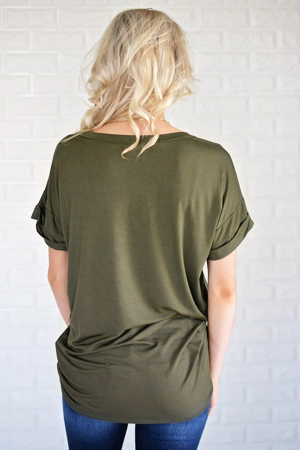 Olive V-Neck Pocket Tee - Image 6