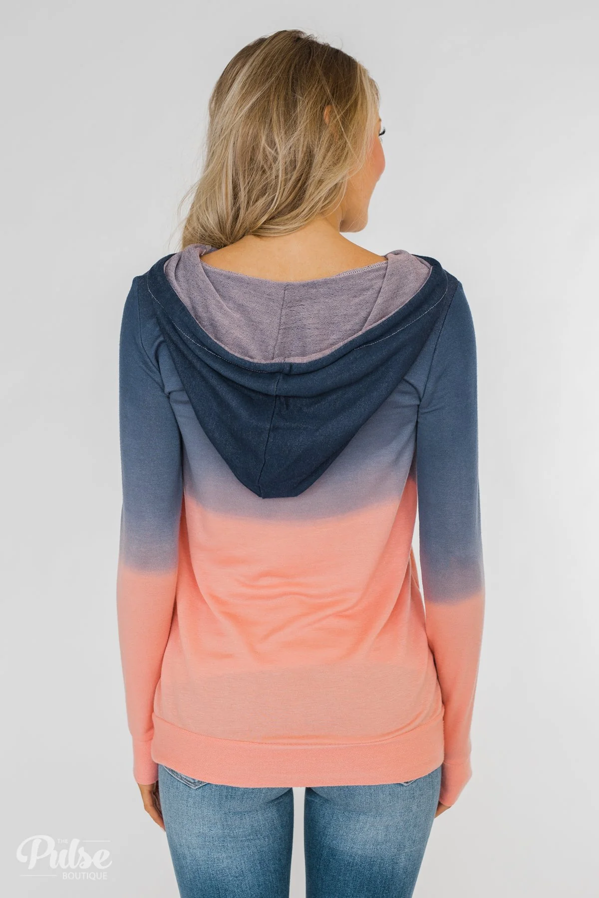 Long Sleeve Ombré Hoodie- Navy & Peach - Image 13