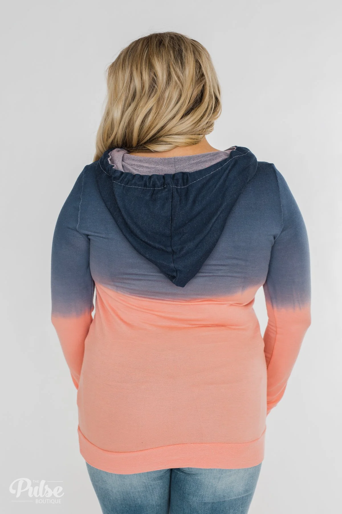Long Sleeve Ombré Hoodie- Navy & Peach - Image 14