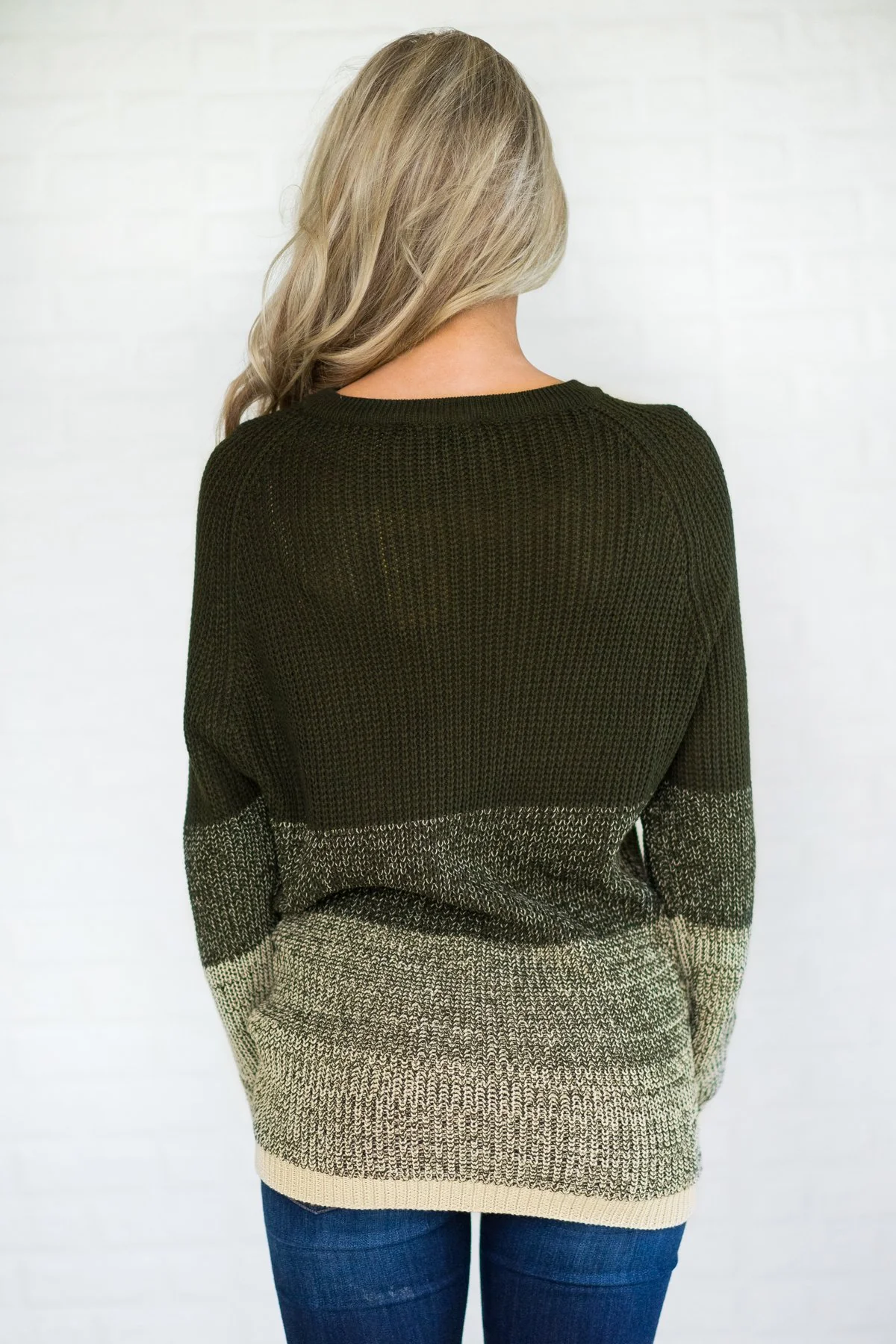 Ombre Lace Up Olive Sweater - Image 4