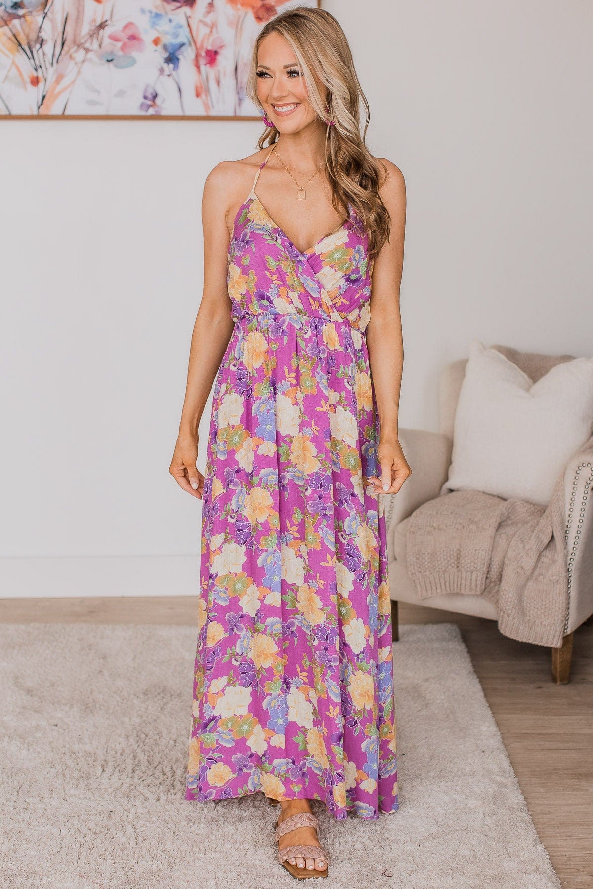 On A Cruise Floral Maxi Dress- Purple - Image 3