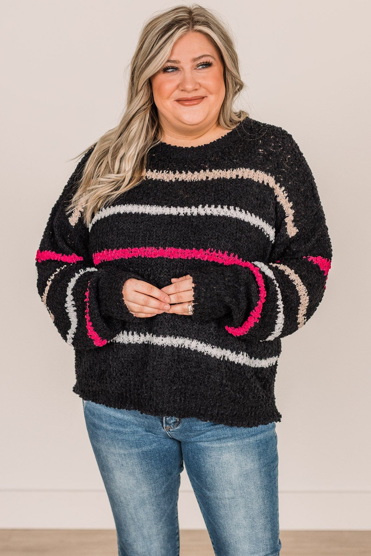 On A High Note Popcorn Knit Sweater- Black - Image 2