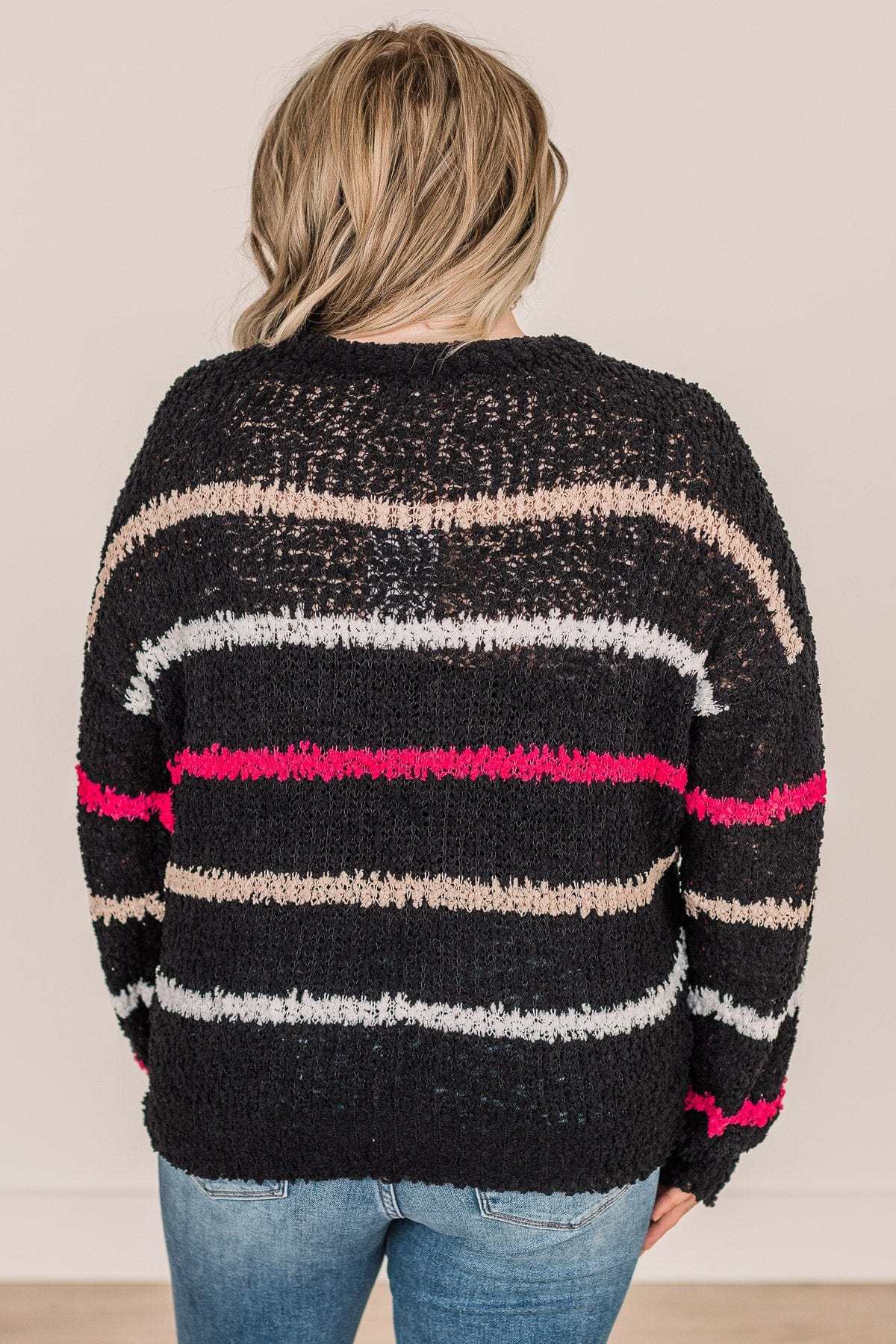 On A High Note Popcorn Knit Sweater- Black - Image 8