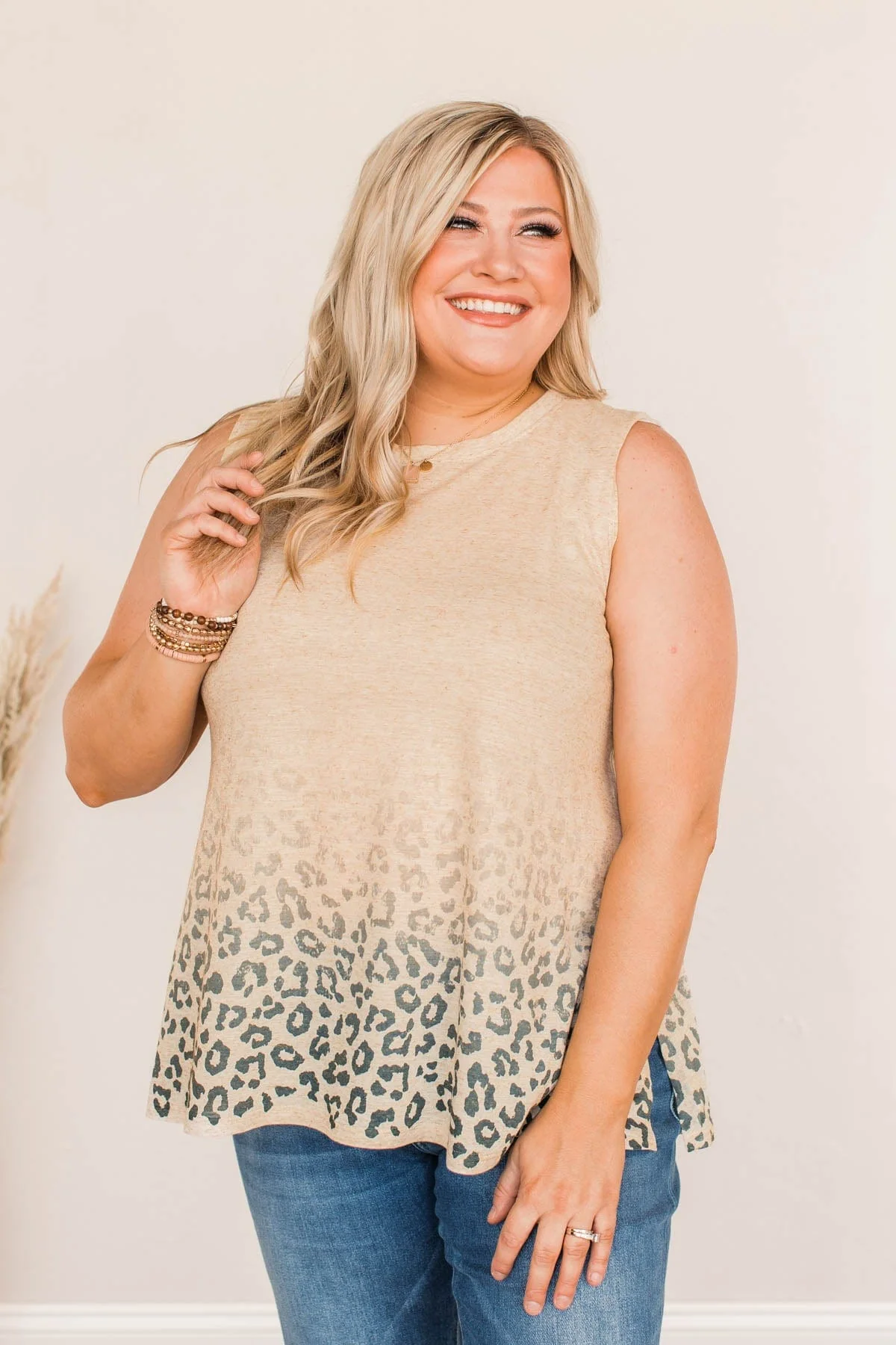 On A Roll Leopard Tank Top- Oatmeal - Image 2