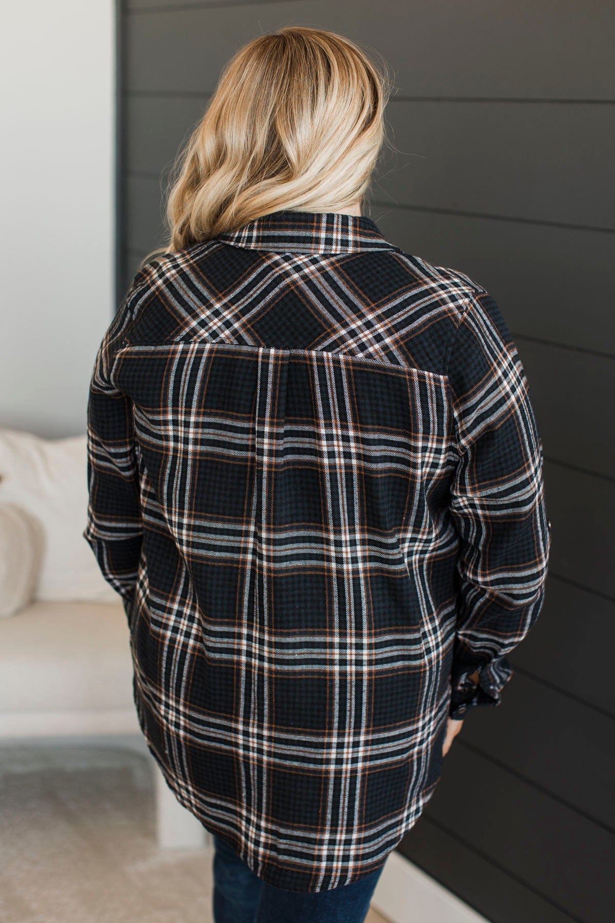 On An Expedition Plaid Button Top- Navy - Image 8