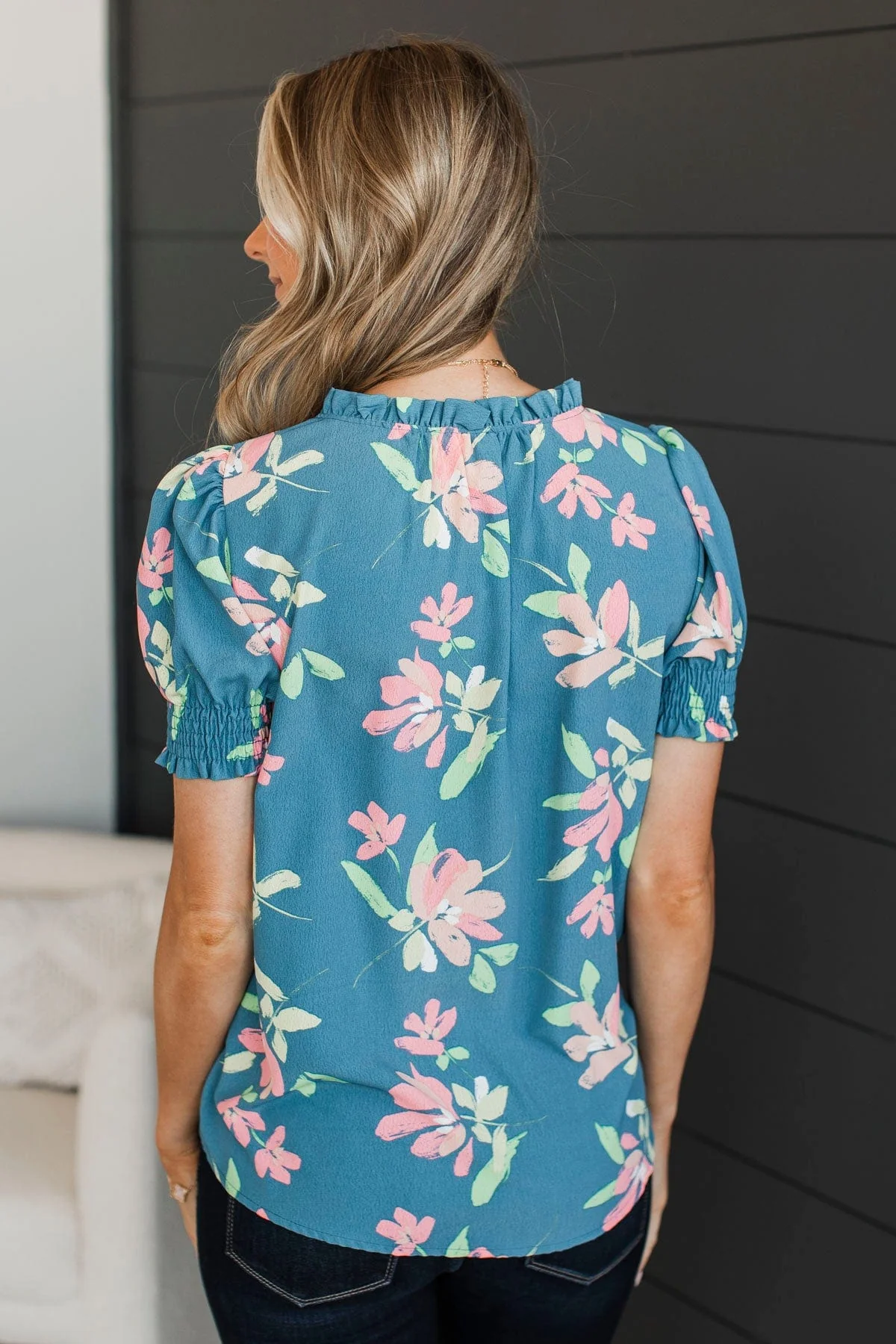 On My Agenda Floral Blouse- Denim - Image 7