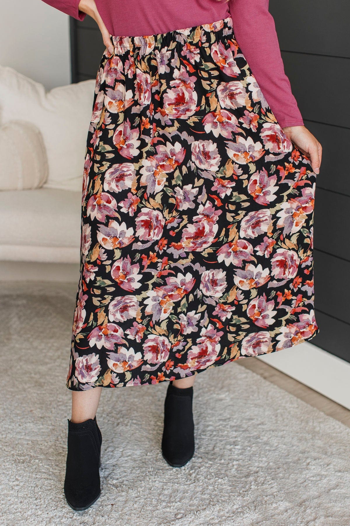 On My Heart Floral Skirt- Black - Image 4