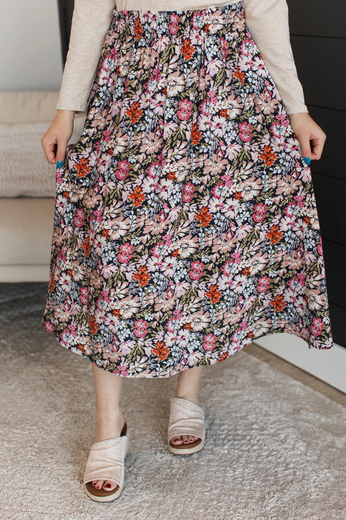 On My Heart Floral Skirt- Dark Navy - Image 2