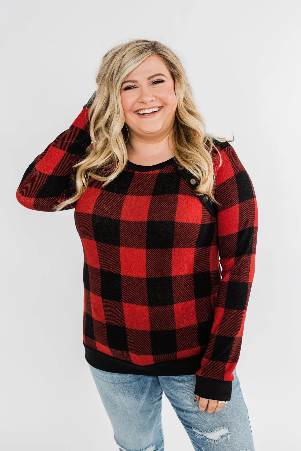 On My Mind Button Detail Top- Buffalo Plaid - Image 9