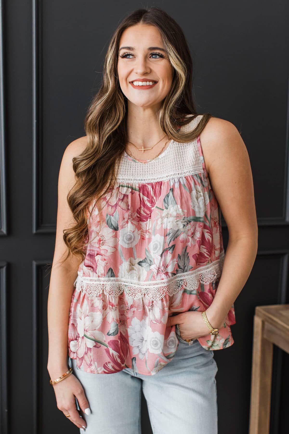 On My Terms Floral Babydoll Tank Top- Pink - Image 4