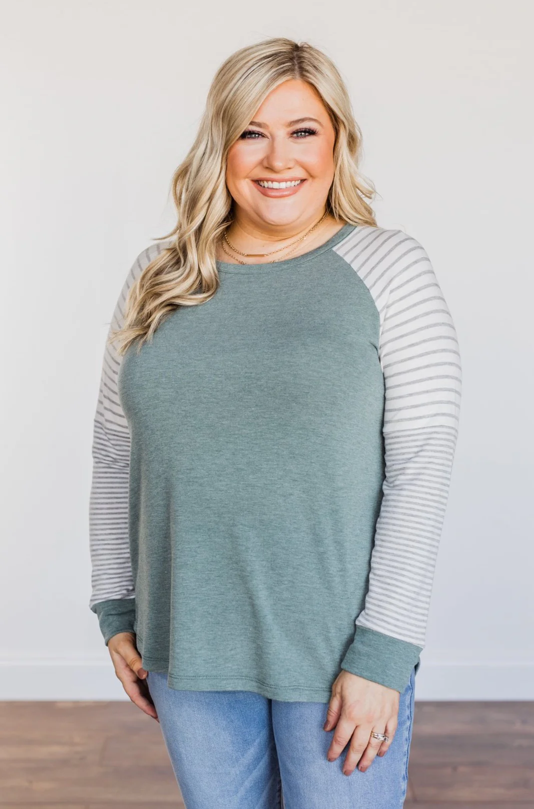 On My Wish List Striped Raglan Top- Olive - Image 3