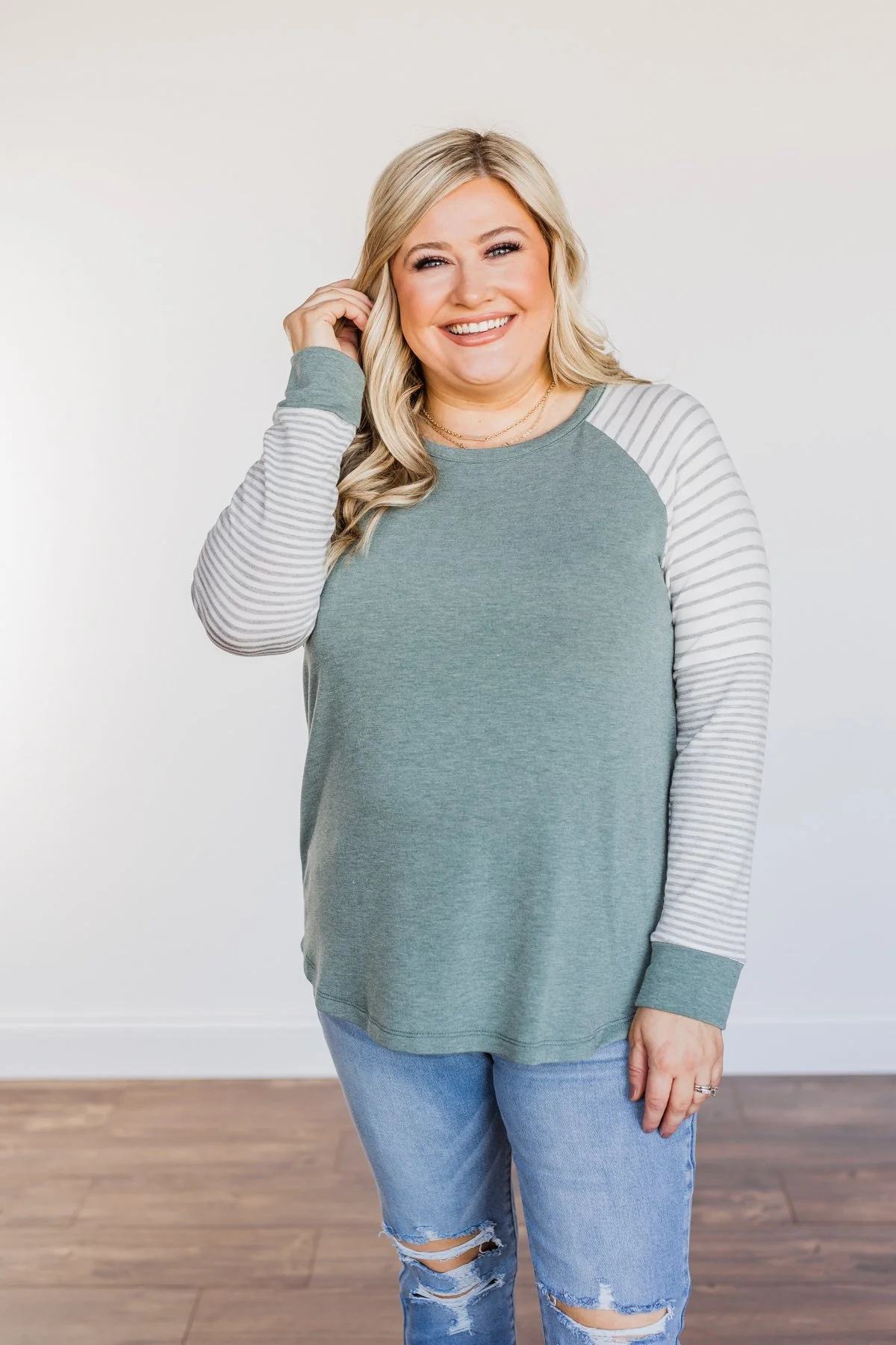 On My Wish List Striped Raglan Top- Olive - Image 6