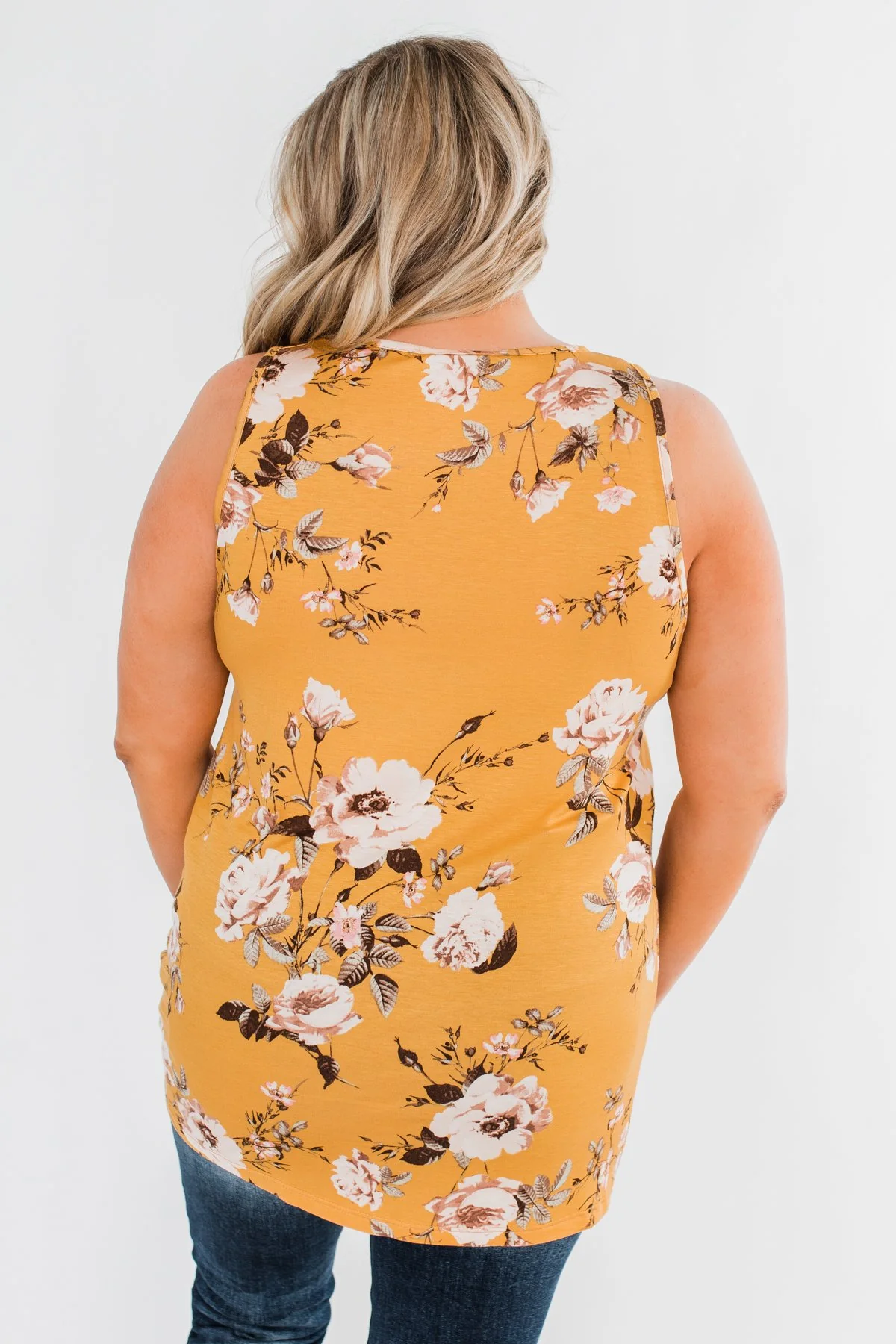 On Repeat Floral Criss Cross Tank Top- Mustard - Image 10