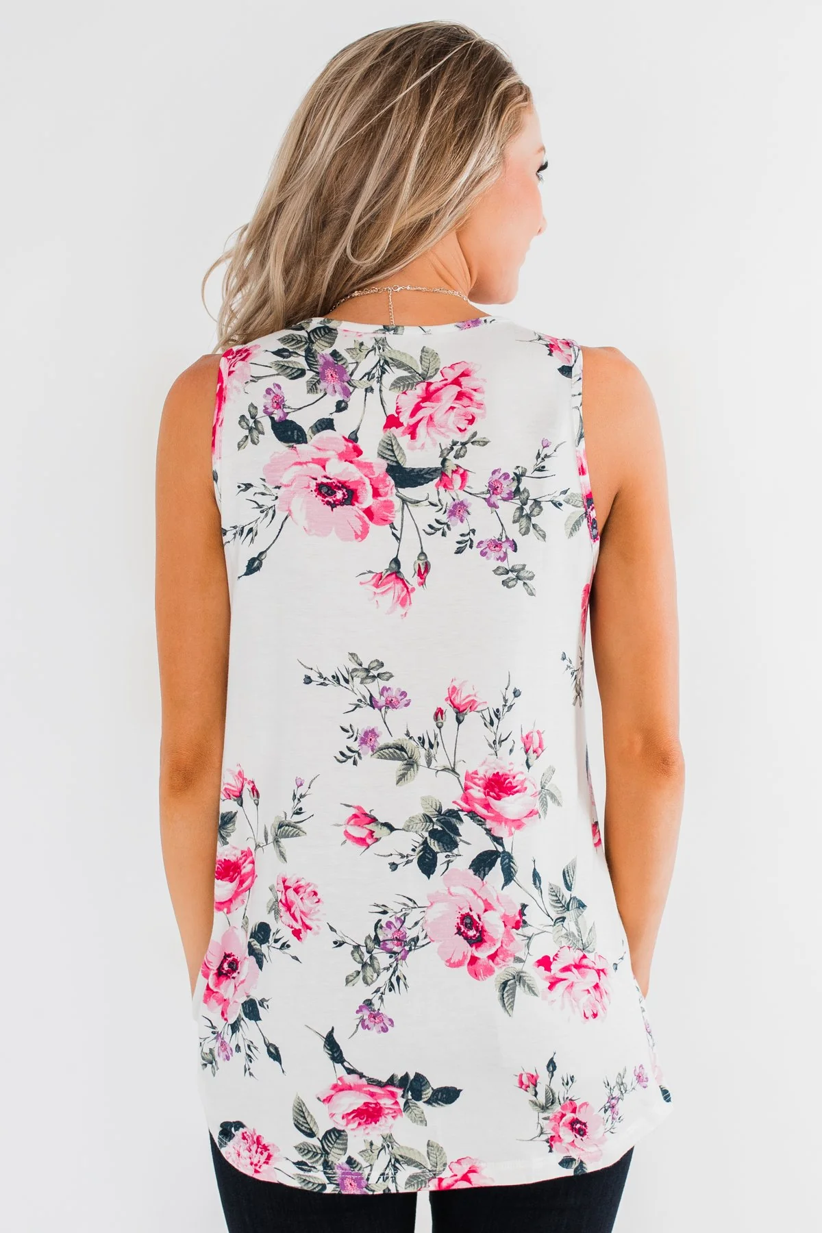 On Repeat Floral Criss Cross Tank Top- White - Image 12
