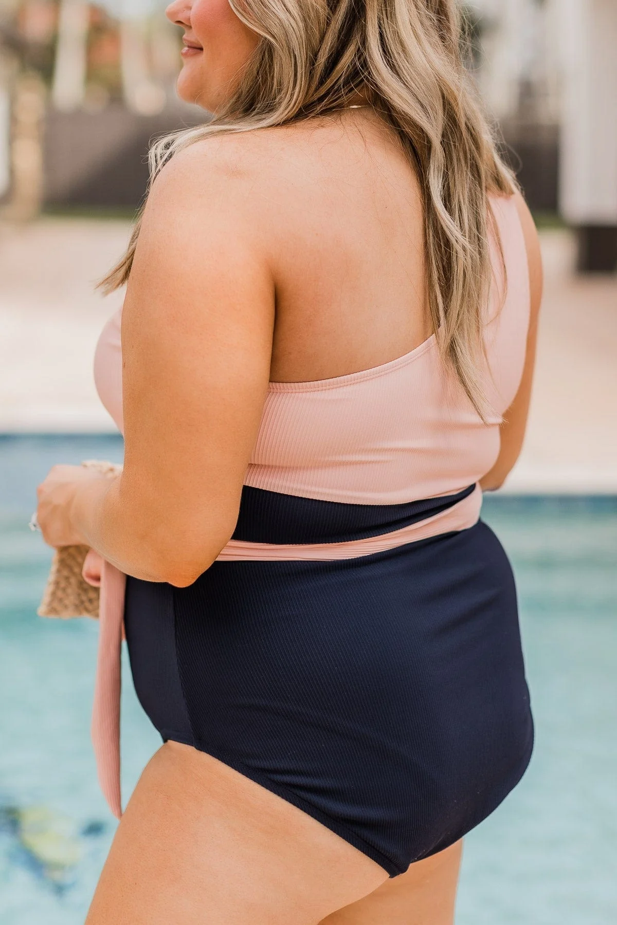 On The Coast One Shoulder Swimsuit- Pink & Navy - Image 8