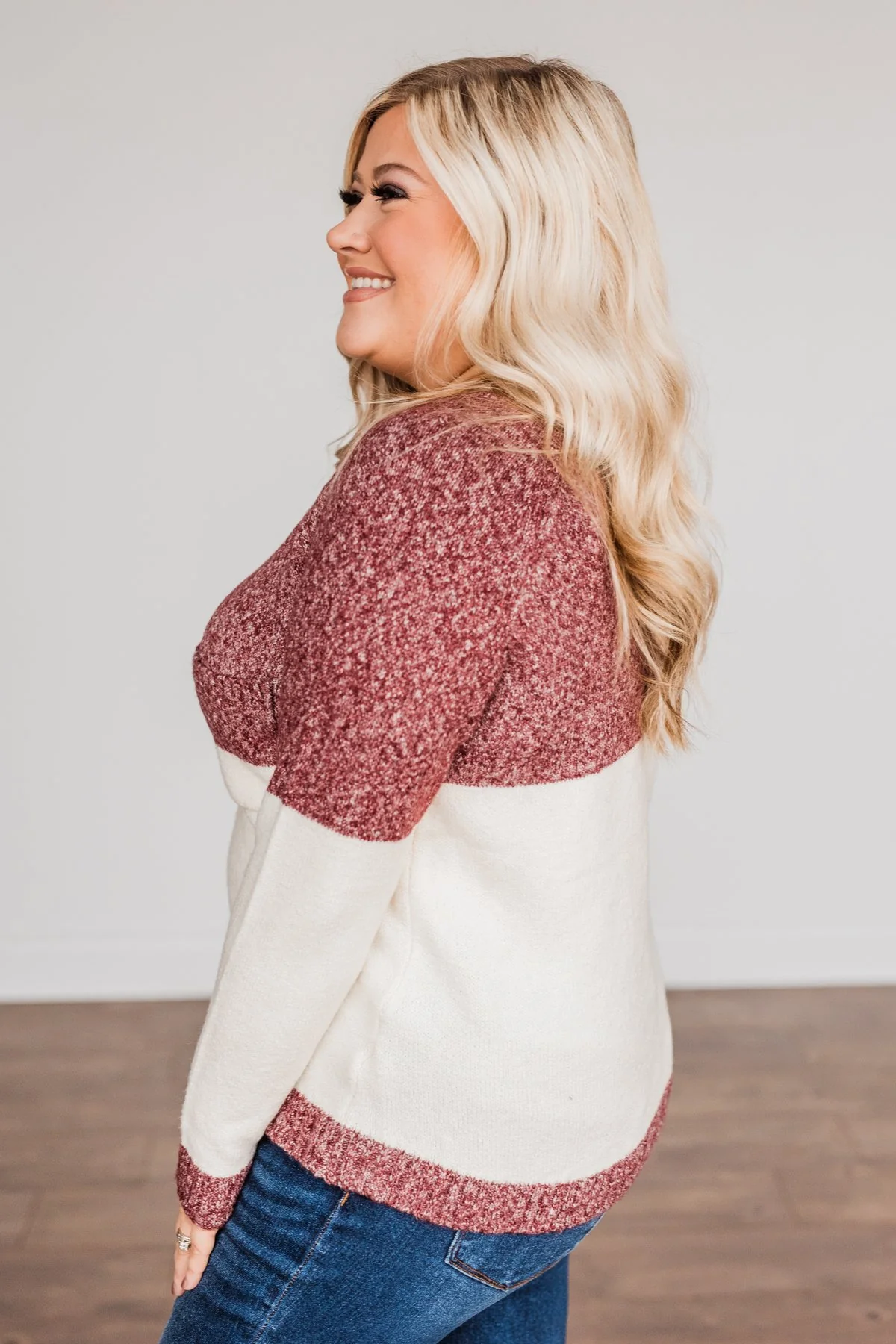 On The Daily Pocket Sweater- Burgundy & Oatmeal - Image 11