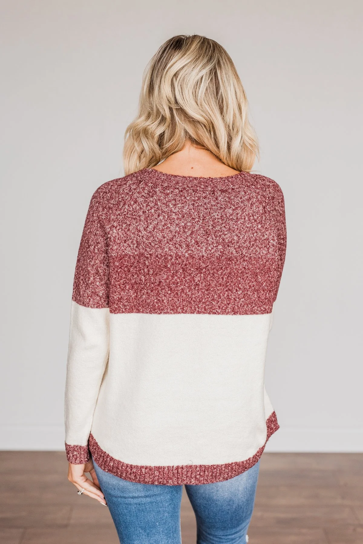 On The Daily Pocket Sweater- Burgundy & Oatmeal - Image 12