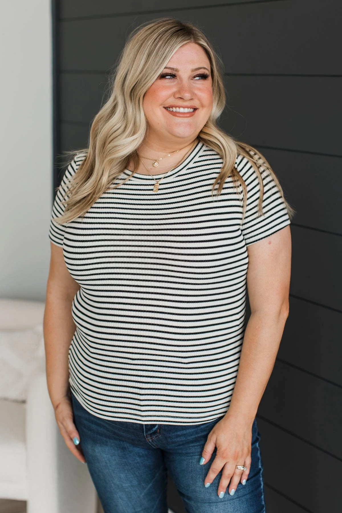 On The Other Side Striped Top- Ivory & Black - Image 4