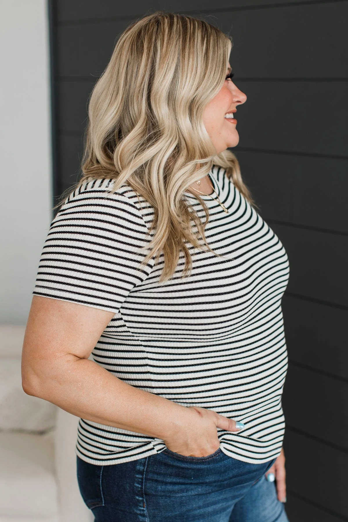 On The Other Side Striped Top- Ivory & Black - Image 6