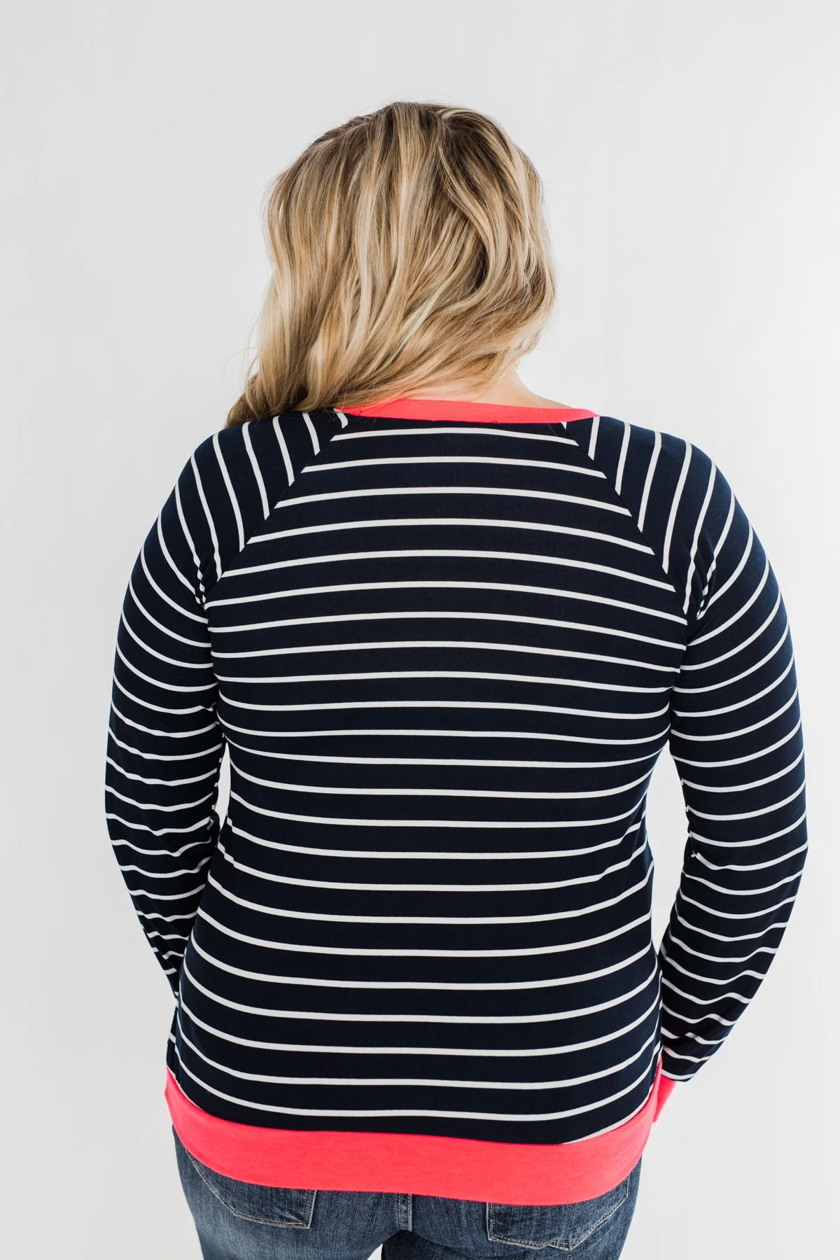 On Top Of The World Striped Top- Navy & Neon Pink - Image 9