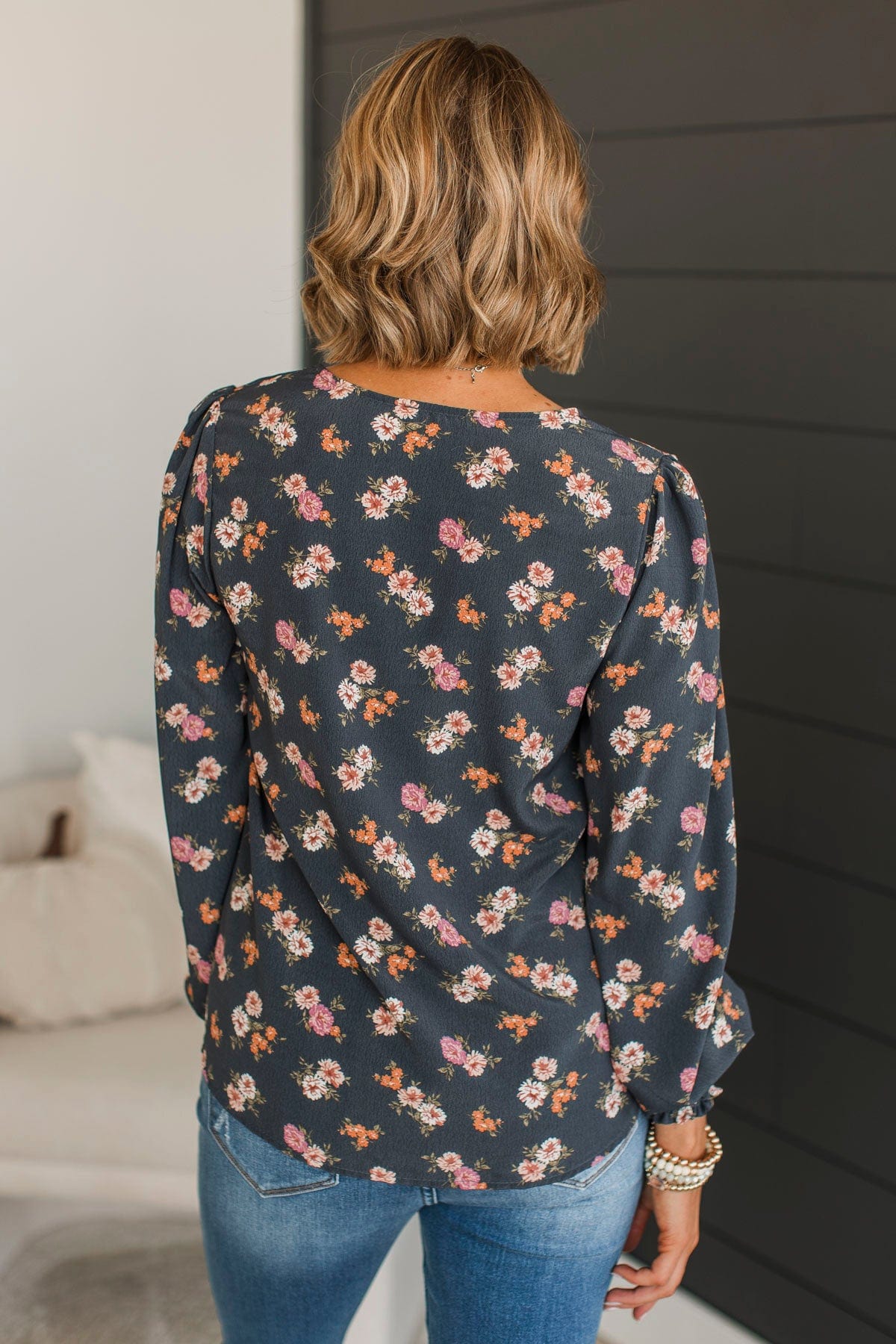 On Your Radar Floral Top- Charcoal - Image 7