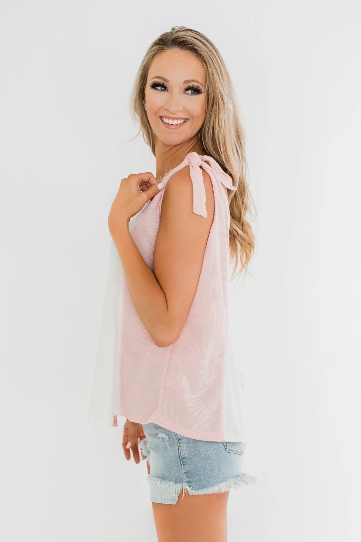 Once Again Color Block Tank Top- Pink, Off White, & Yellow - Image 8