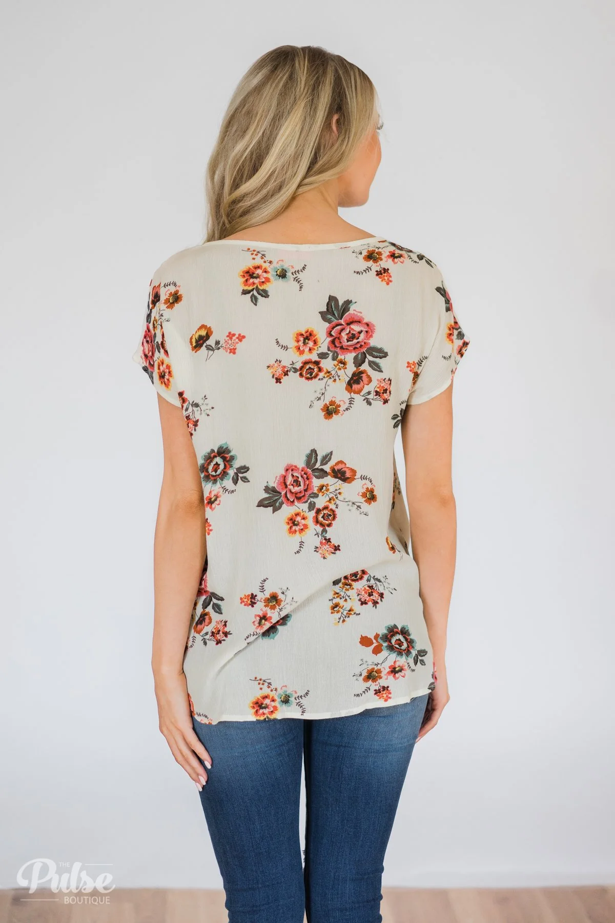 Once in a Lifetime Floral Knot Top- Cream - Image 10