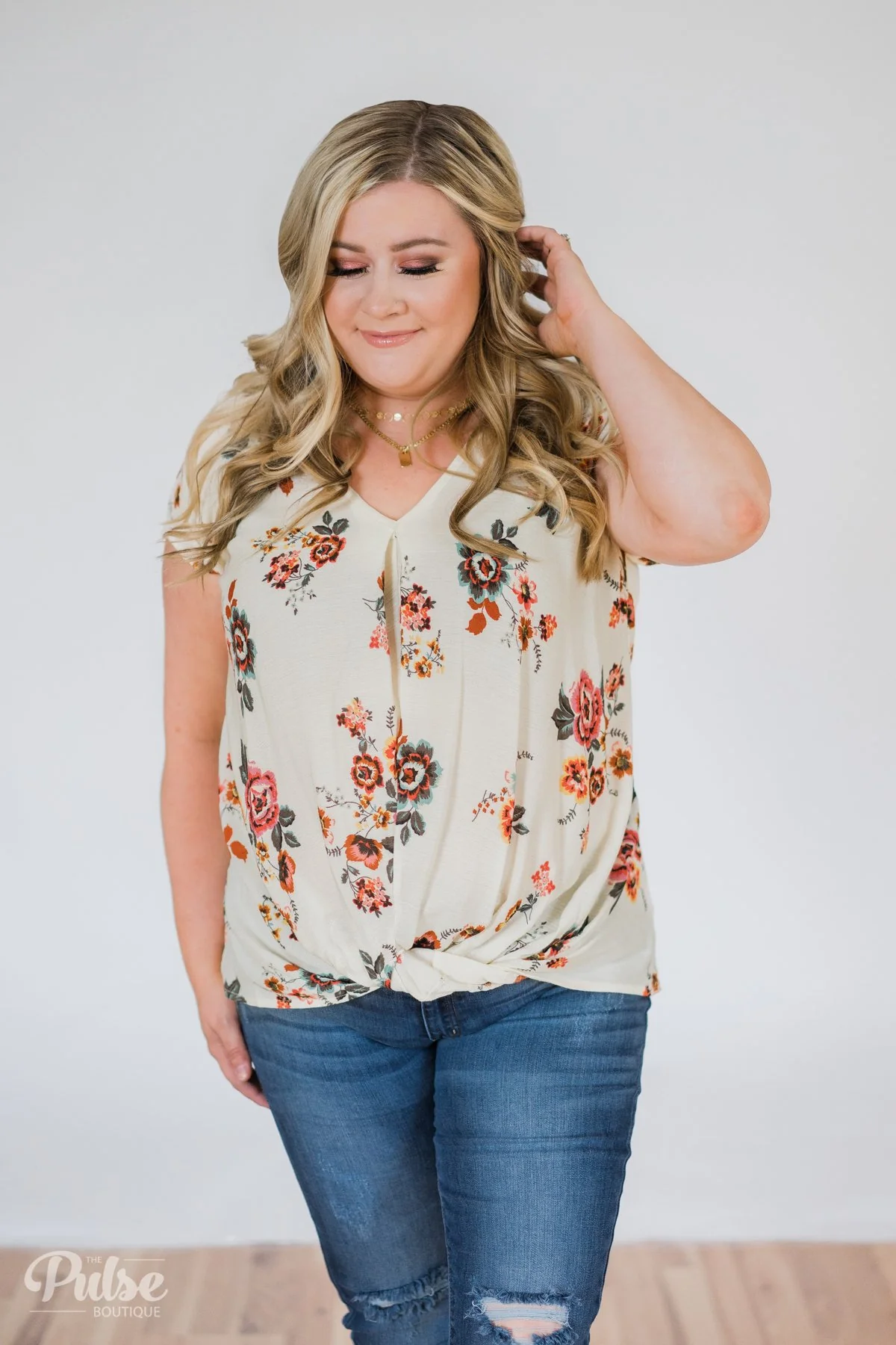 Once in a Lifetime Floral Knot Top- Cream - Image 5