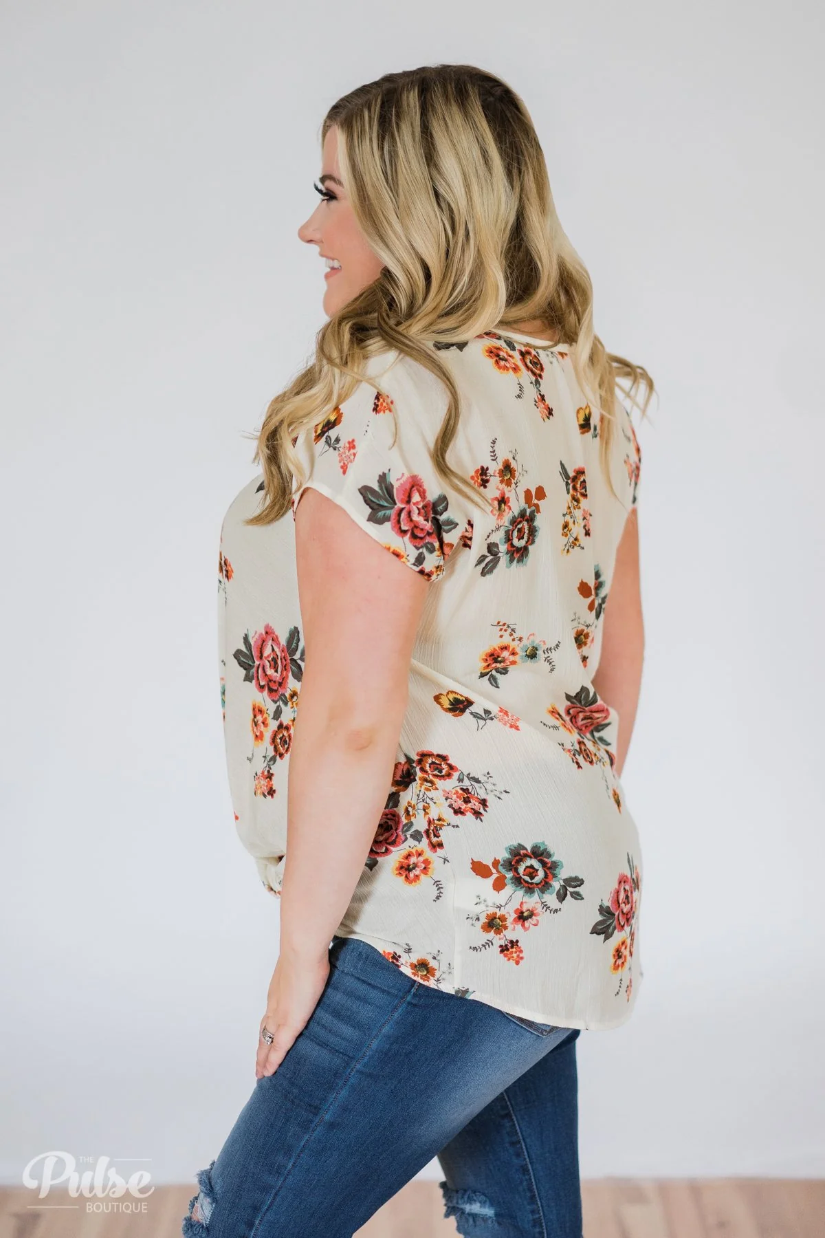 Once in a Lifetime Floral Knot Top- Cream - Image 6