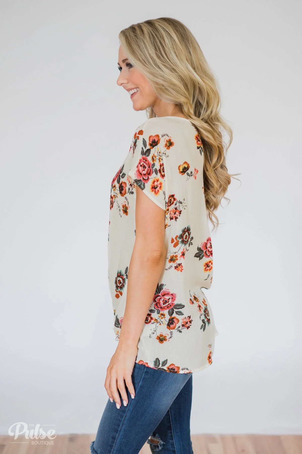 Once in a Lifetime Floral Knot Top- Cream - Image 7