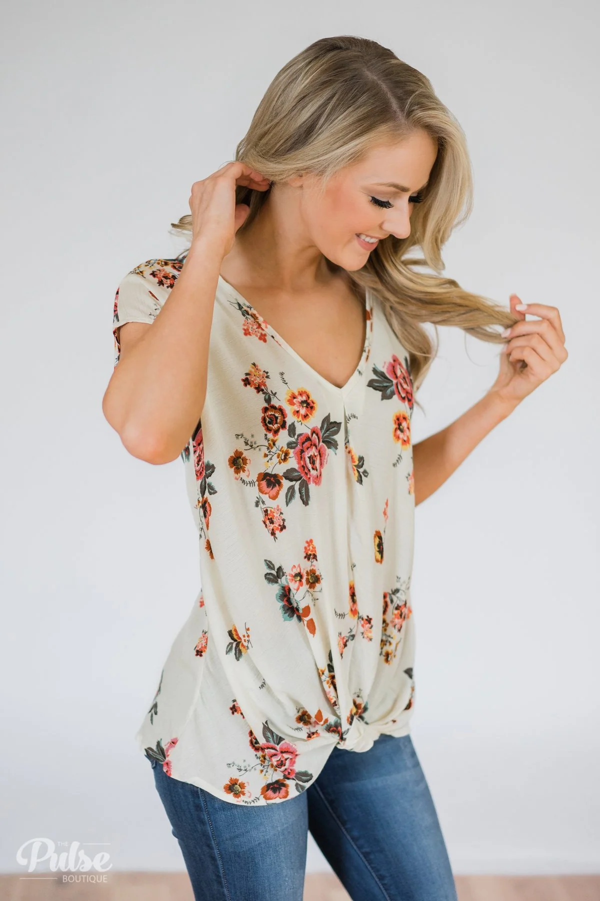 Once in a Lifetime Floral Knot Top- Cream - Image 8