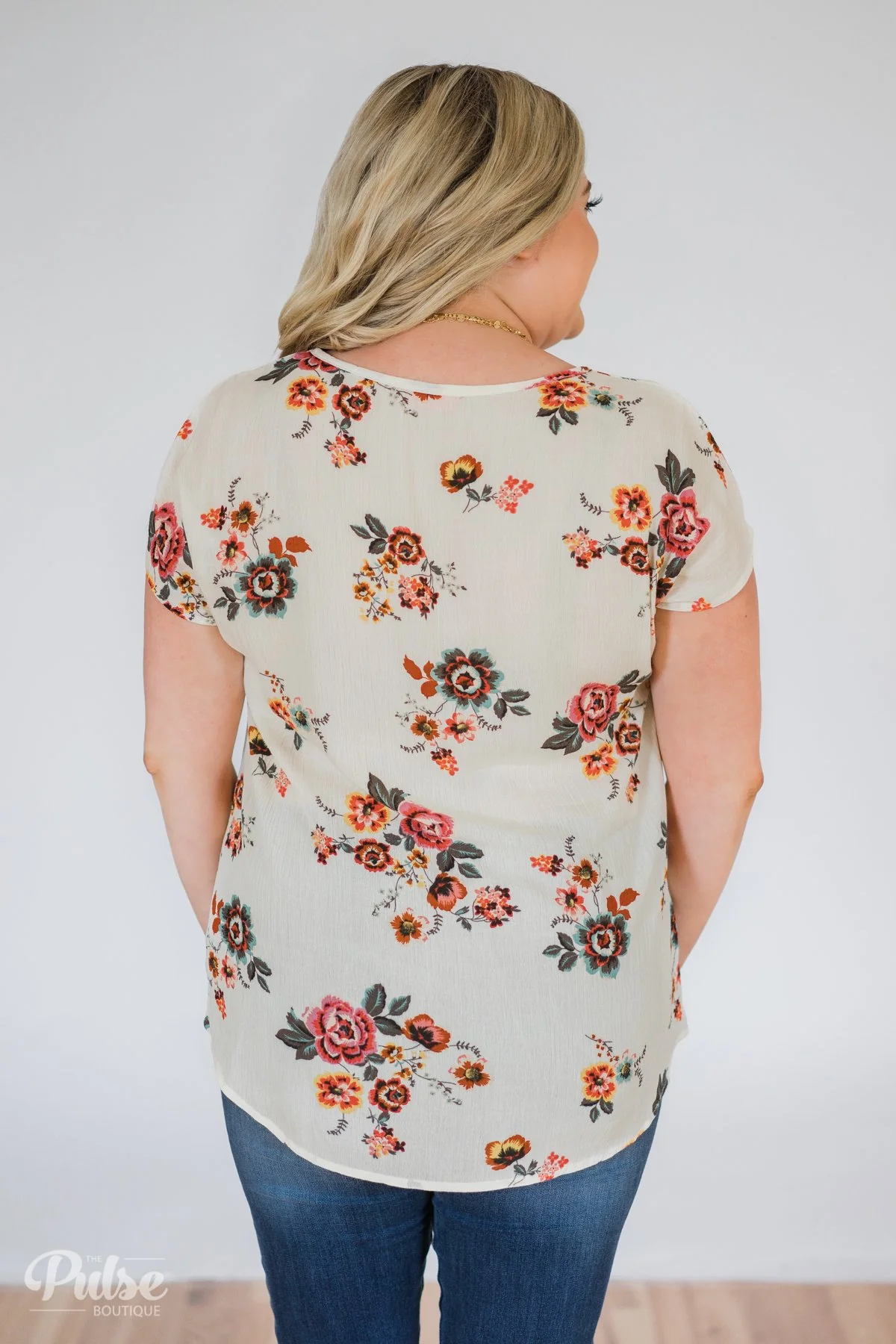 Once in a Lifetime Floral Knot Top- Cream - Image 9