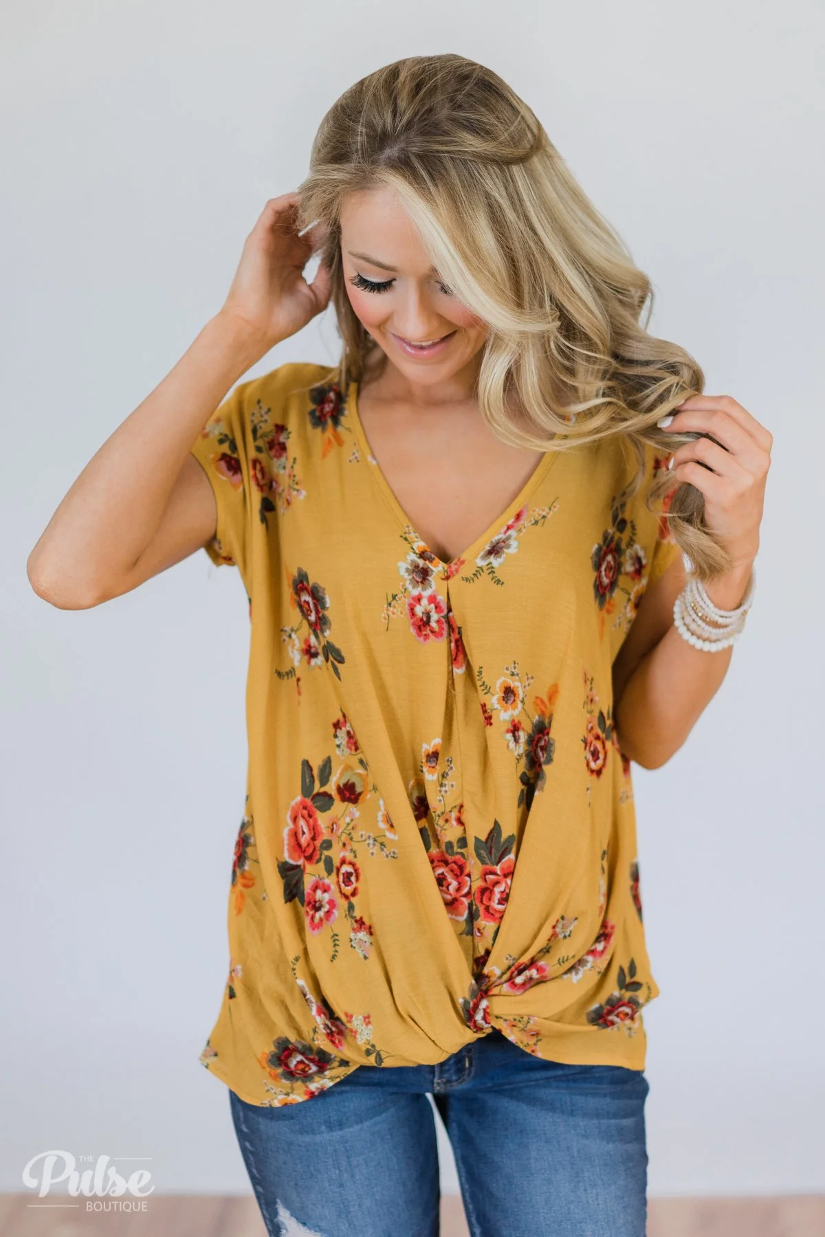 Once in a Lifetime Floral Knot Top- Golden Yellow - Image 2