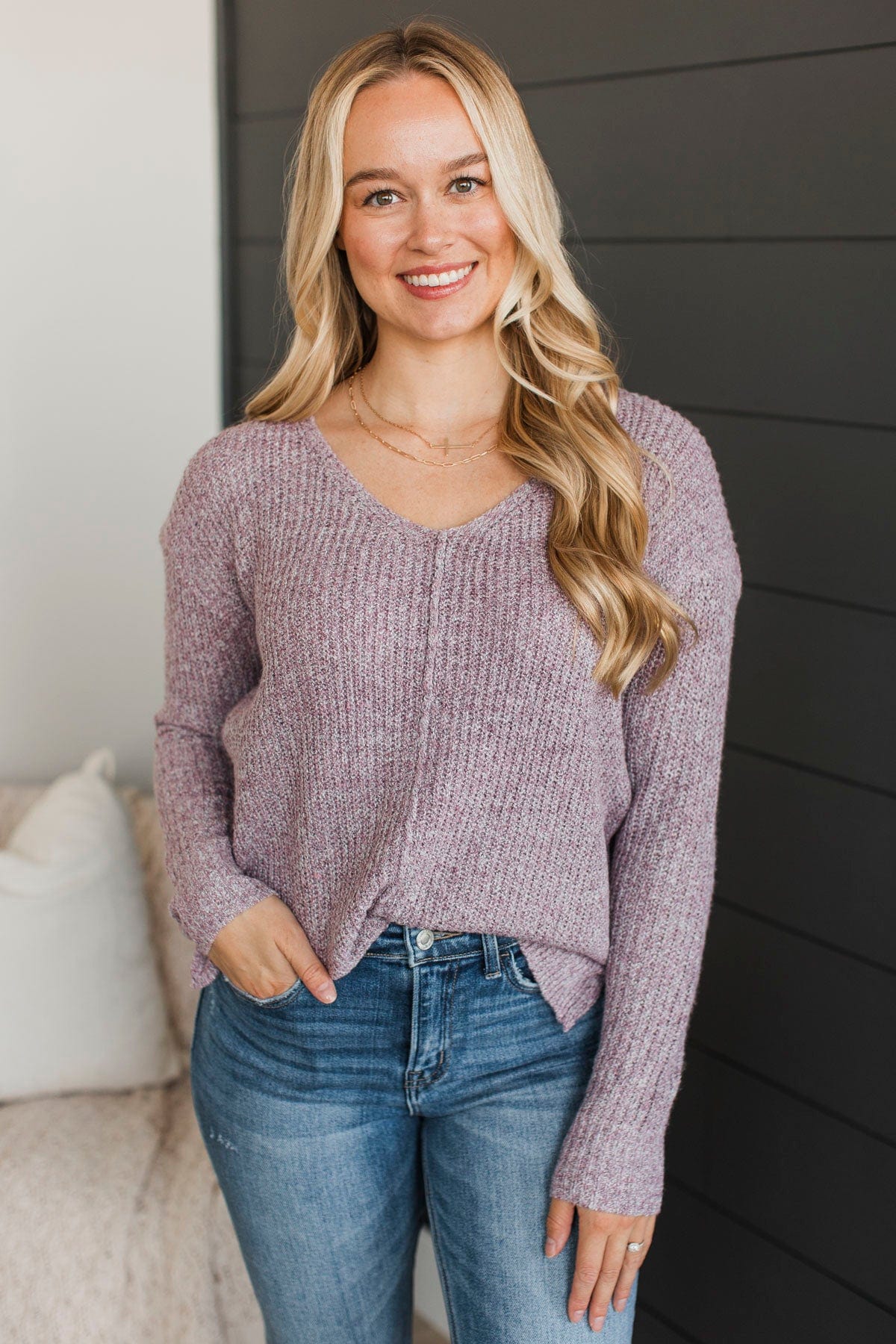 Once We Met V-Neck Sweater- Light Purple - Image 4