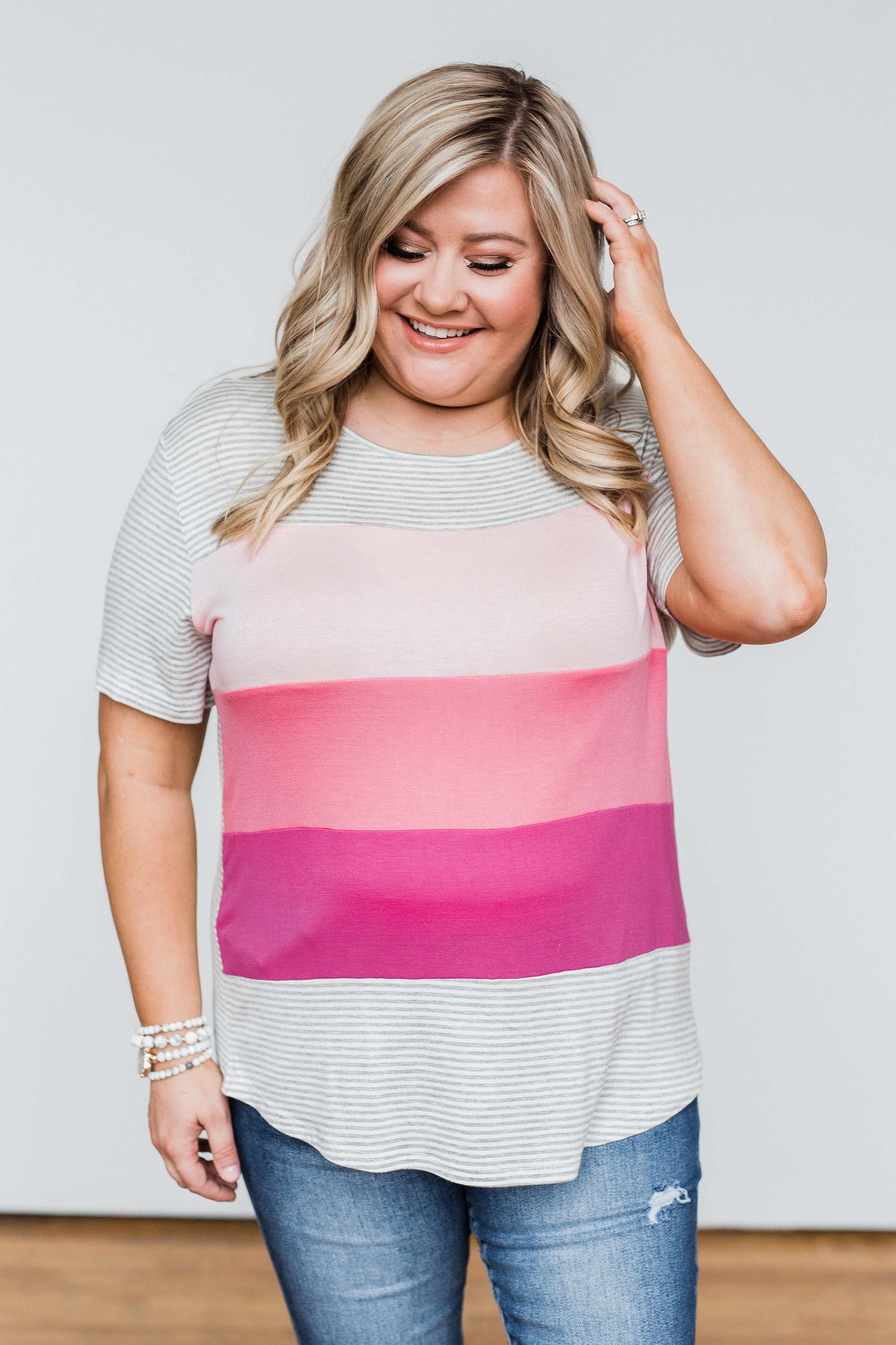 One Day At A Time Striped Color Block Top- Shades of Pink - Image 5