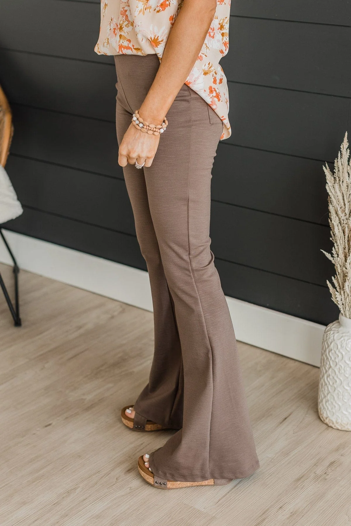 One Foot Forward Knit Flare Pants- Mocha - Image 3