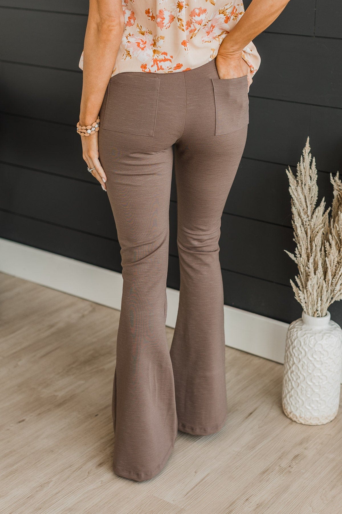 One Foot Forward Knit Flare Pants- Mocha - Image 4