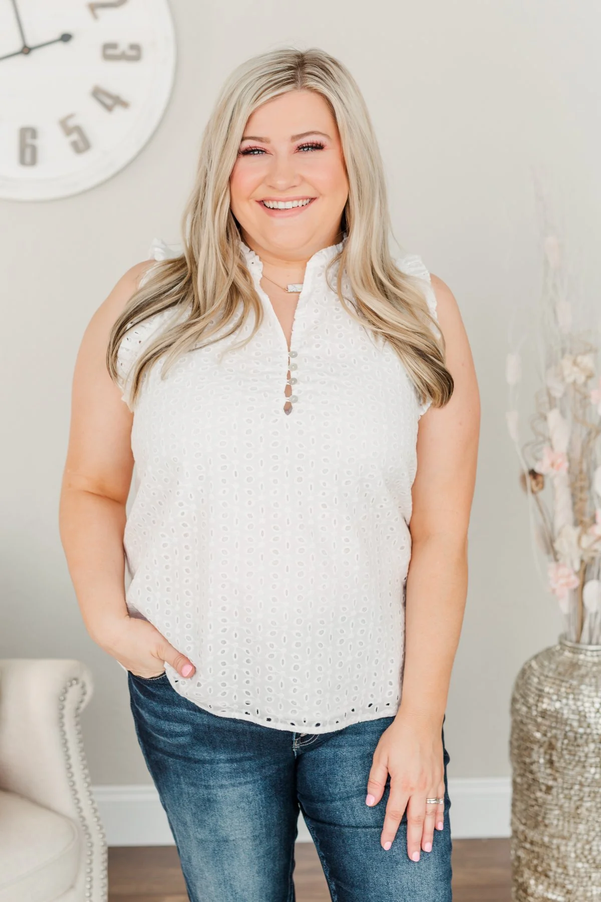 One In A Million Sleeveless Blouse- Off White - Image 4