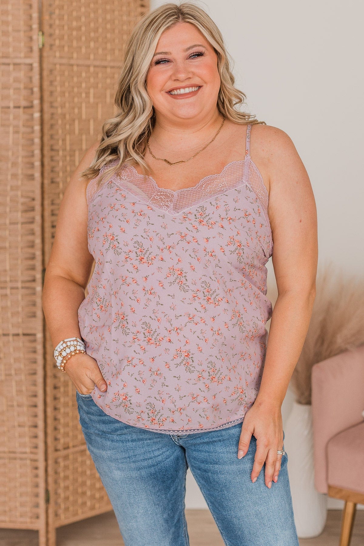 One More Chance Lace Floral Tank Top- Lavender - Image 3