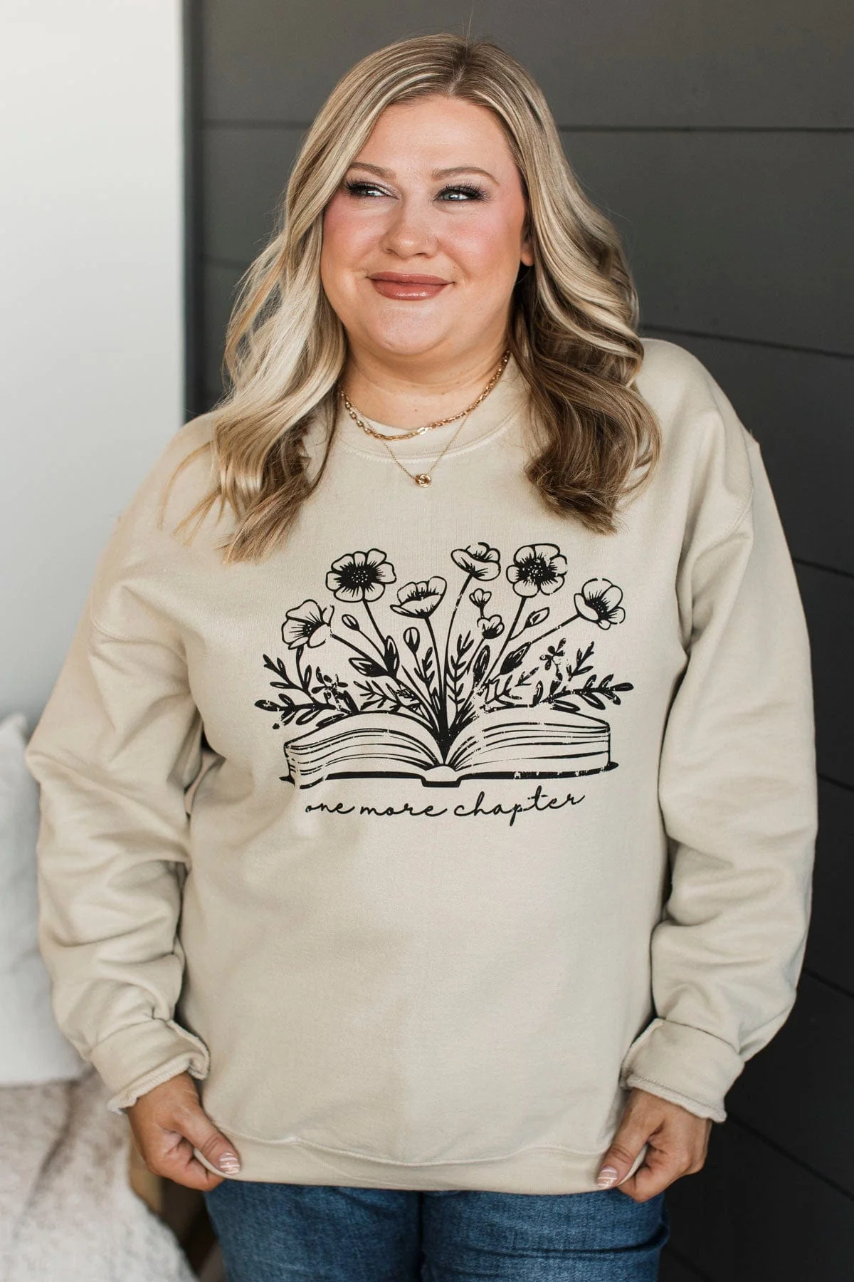 "One More Chapter" Crew Neck Pullover- Sand - Image 2
