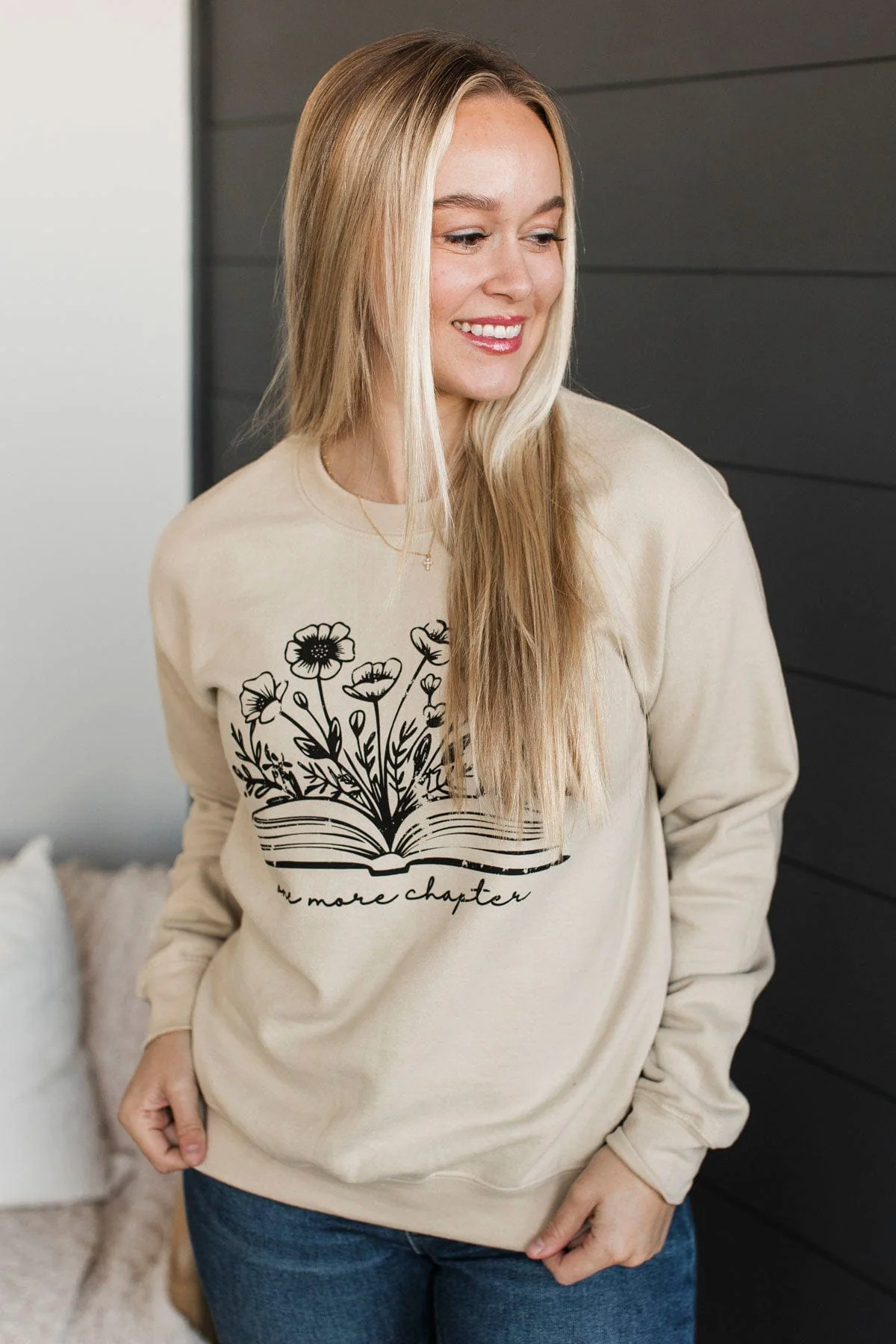 "One More Chapter" Crew Neck Pullover- Sand - Image 3