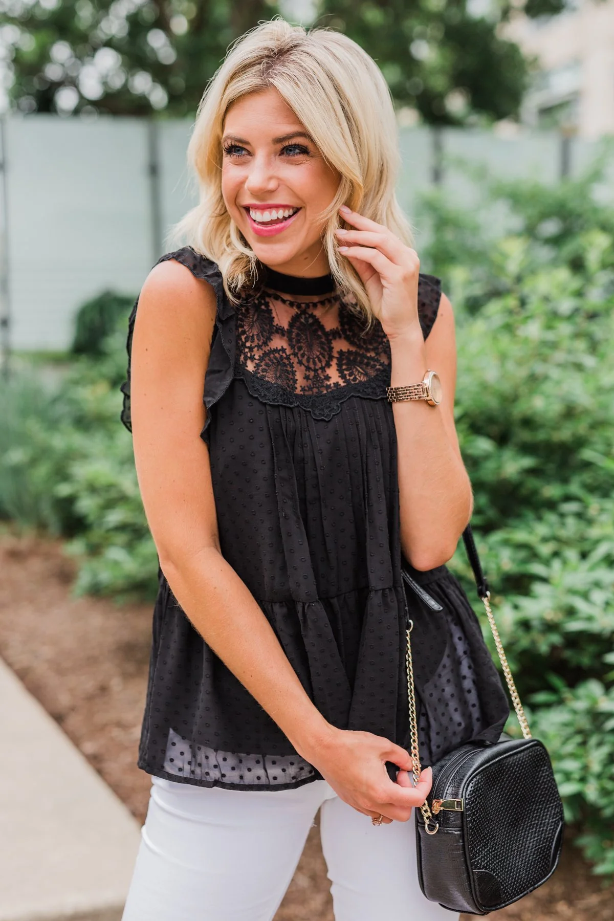 One & Only Lace Detail Sleeveless Top- Black