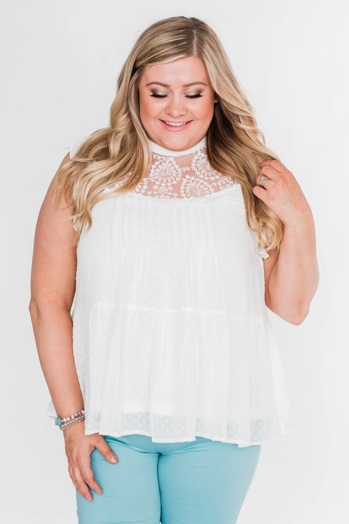 One & Only Lace Detail Sleeveless Top- White - Image 7