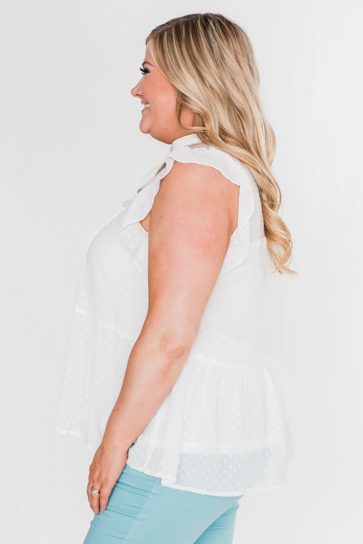 One & Only Lace Detail Sleeveless Top- White - Image 9