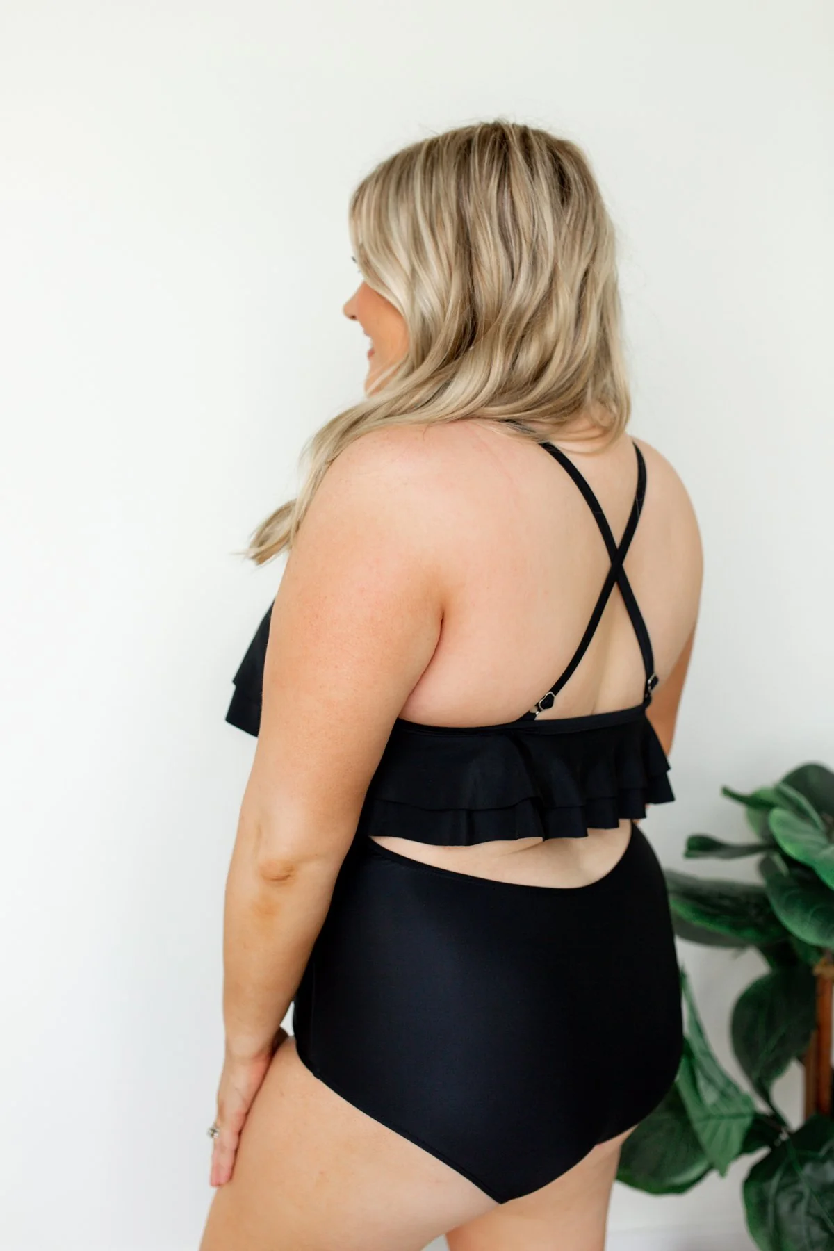One Piece Ruffle Swimsuit- Solid Black - Image 11