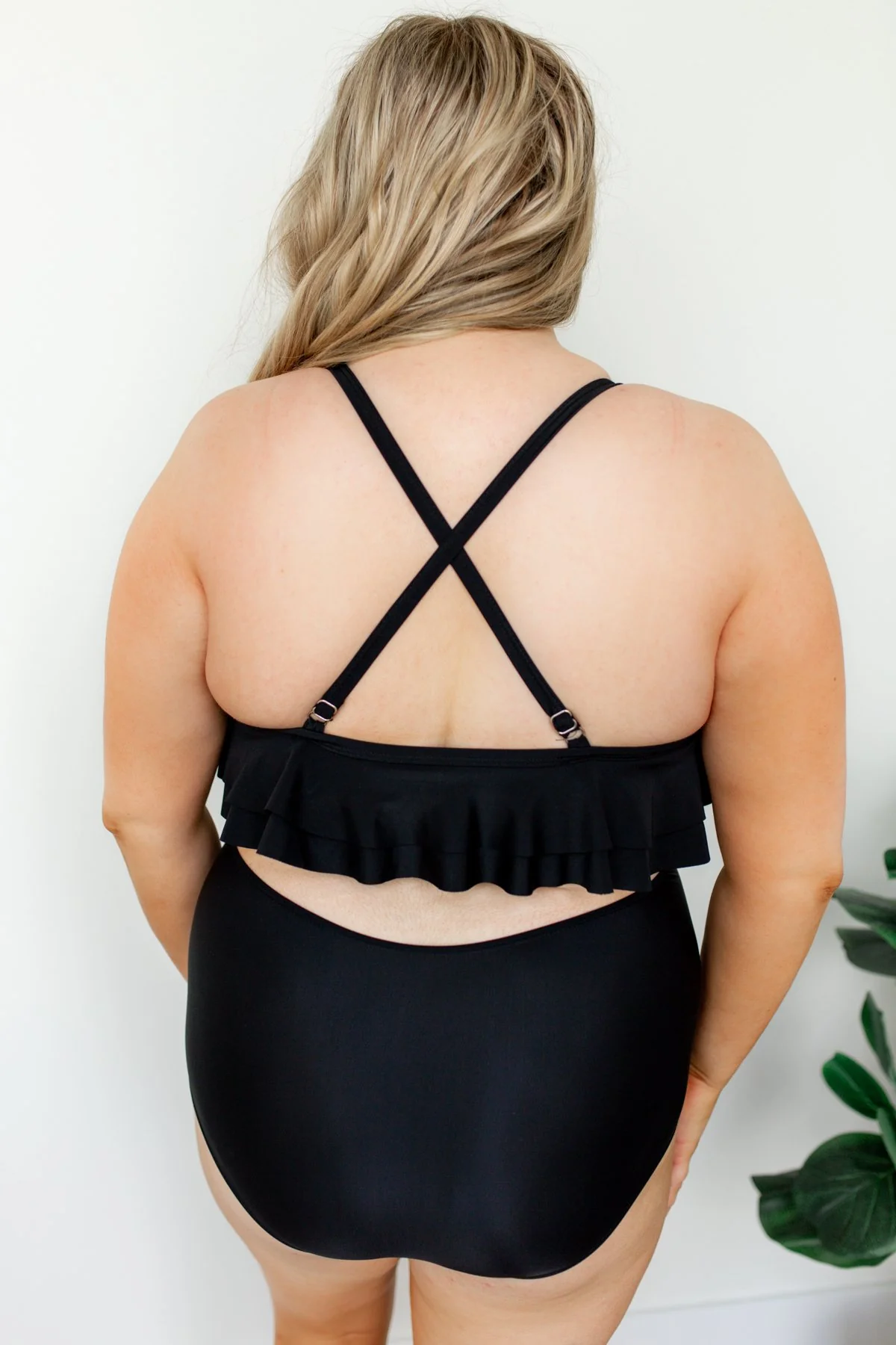 One Piece Ruffle Swimsuit- Solid Black - Image 13