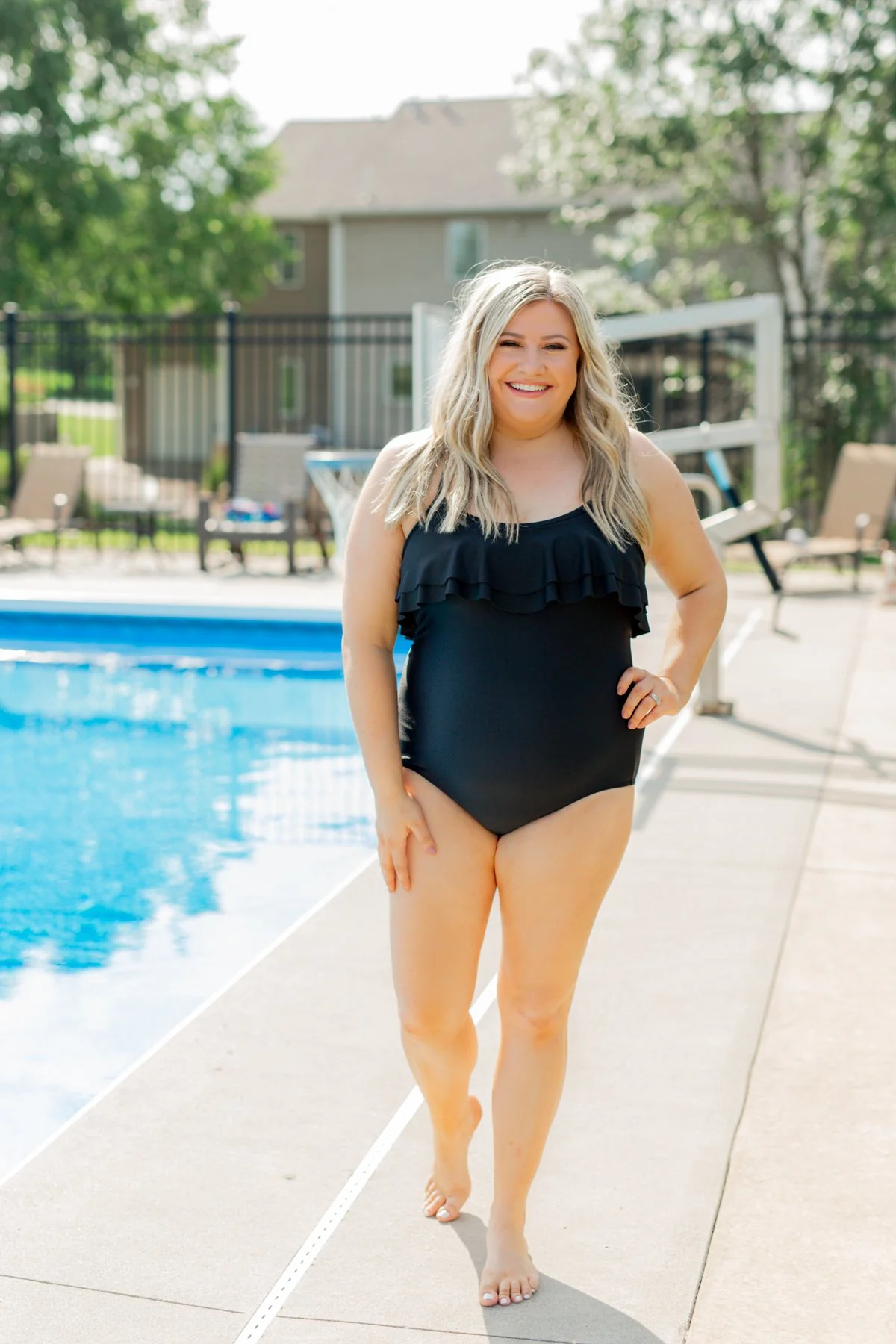 One Piece Ruffle Swimsuit- Solid Black - Image 3